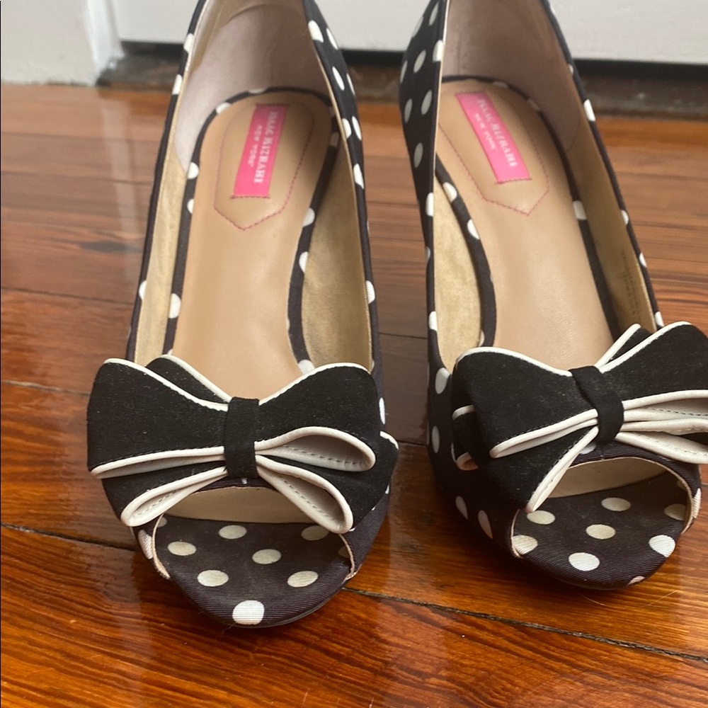 Polka Dot Peep Toe Heels with Bow